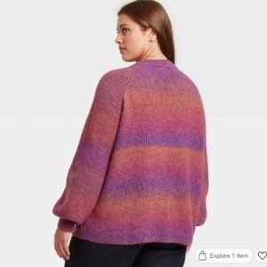 #066 - Ava & Viv Crewneck Ombre Knit Sweater Size 1X Purple Pink Long Sleeve